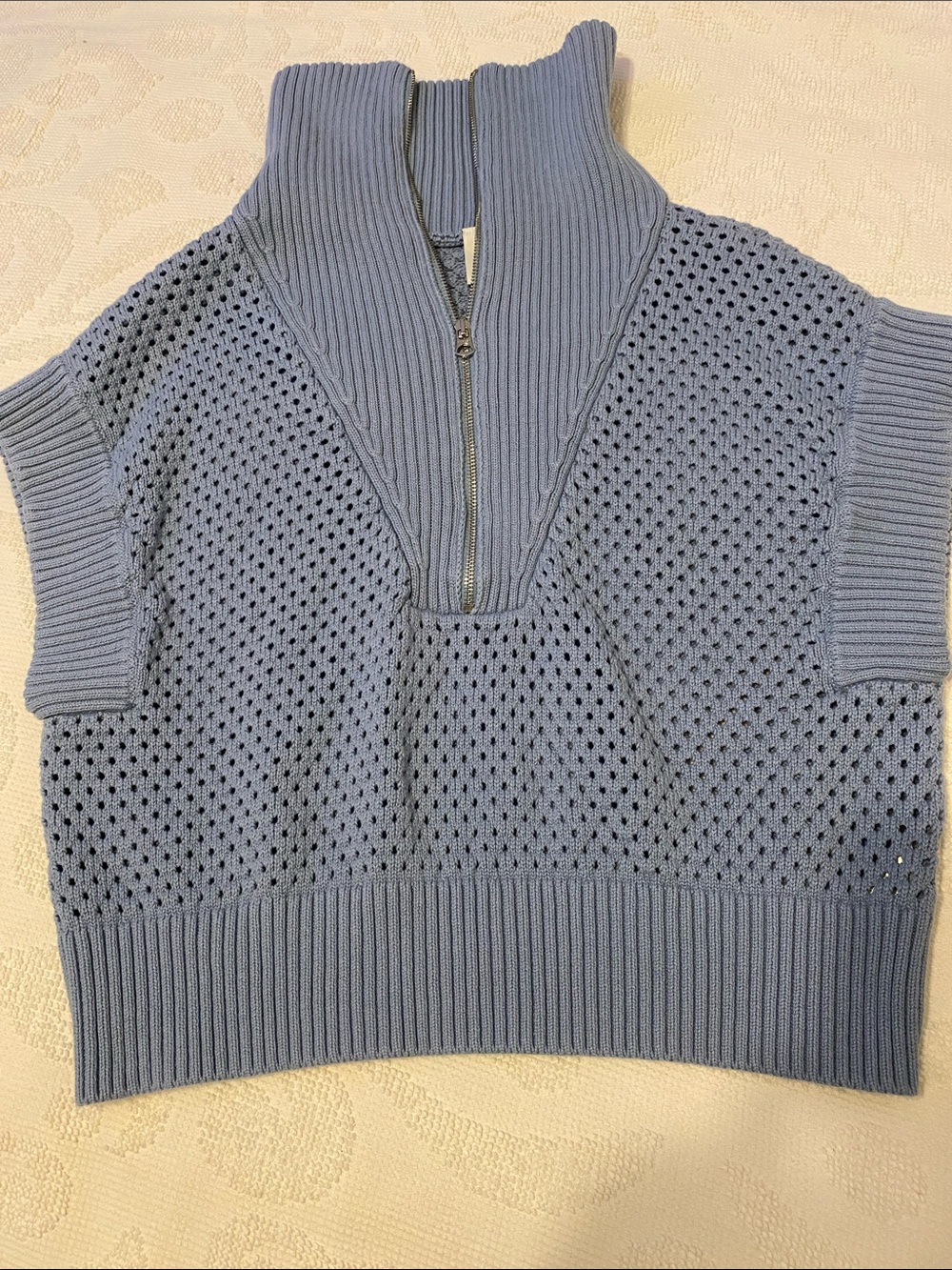 Varley Light Blue Knit Half-Zip Sweater Vest